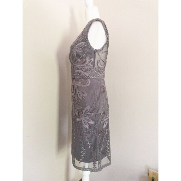 Sue Wong Embroidered Mesh Sleeveless Cocktail Dress Size 8 Gray Floral Design - Picture 4 of 14